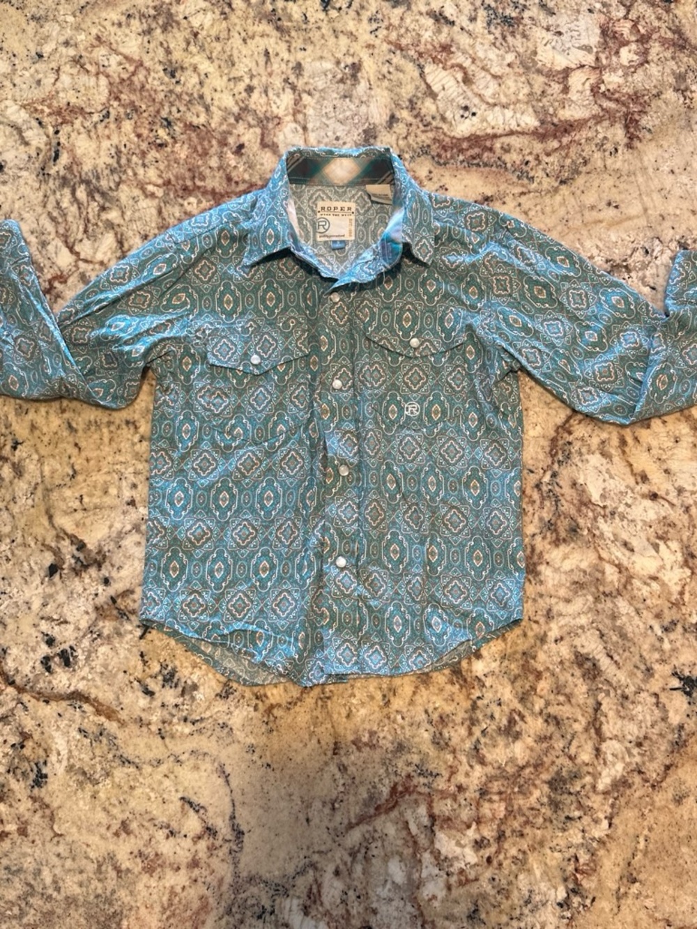 Roper Teal & Cream Southwestern Button-Up Shirt